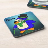 Cute cartoon pinguin light blauwgroen smaragdgroen bier onderzetter (Linkerzijde)