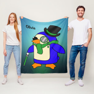 Cute cartoon pinguin light blauwgroen smaragdgroen fleece deken