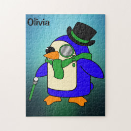 Cute cartoon pinguin light blauwgroen smaragdgroen legpuzzel