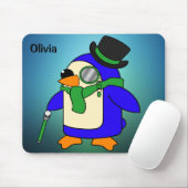 Cute cartoon pinguin light blauwgroen smaragdgroen muismat (Met muis)