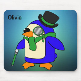 Cute cartoon pinguin light blauwgroen smaragdgroen muismat