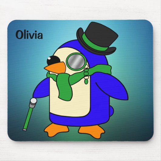 Cute cartoon pinguin light blauwgroen smaragdgroen muismat (Voorkant)