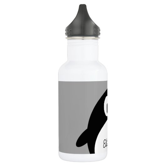 Cute cartoon pinguin met grijze achtergrond waterfles  (Links)