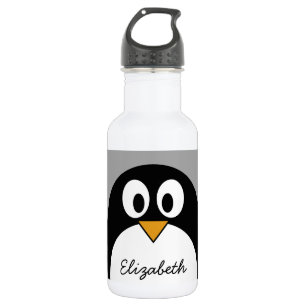 Cute cartoon pinguin met grijze achtergrond waterfles