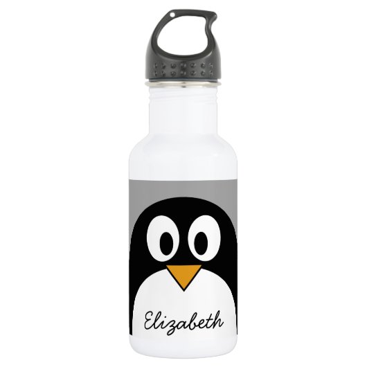 Cute cartoon pinguin met grijze achtergrond waterfles  (Voorkant)