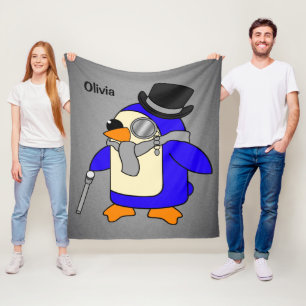 Cute cartoon pinguin neutraal grijs fleece deken