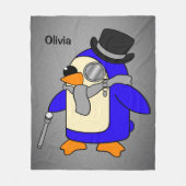 Cute cartoon pinguin neutraal grijs fleece deken (Voorkant)