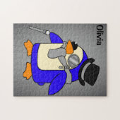 Cute cartoon pinguin neutraal grijs legpuzzel (Horizontaal)