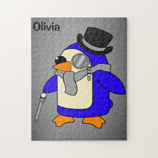 Cute cartoon pinguin neutraal grijs legpuzzel (Verticaal)