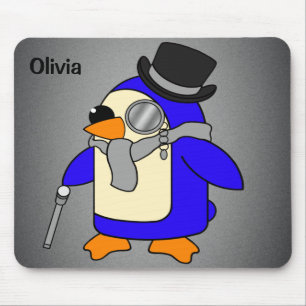 Cute cartoon pinguin neutraal grijs muismat