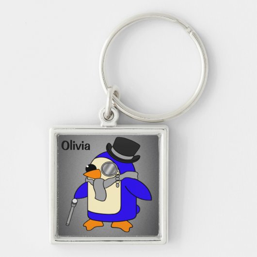Cute cartoon pinguin neutraal grijs sleutelhanger (Voorkant)