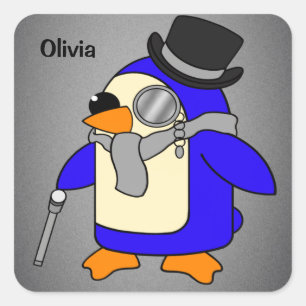Cute cartoon pinguin neutraal grijs vierkante sticker