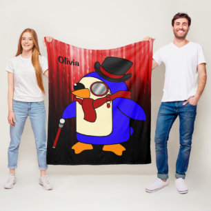 Cute cartoon pinguin rood en zwart fleece deken