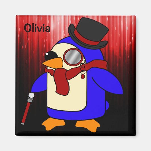 Cute cartoon pinguin rood en zwart magneet (Voorkant)