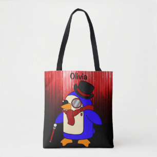 Cute cartoon pinguin rood en zwart tote bag