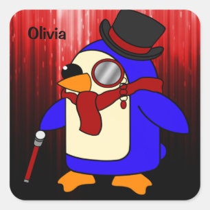 Cute cartoon pinguin rood en zwart vierkante sticker