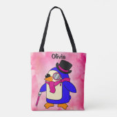 Cute cartoon pinguin roze tote bag (Achterkant)