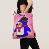 Cute cartoon pinguin roze tote bag (Dichtbij)