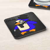 Cute cartoon pinguin stijlvolle zwarte steen bier onderzetter (Linkerzijde)