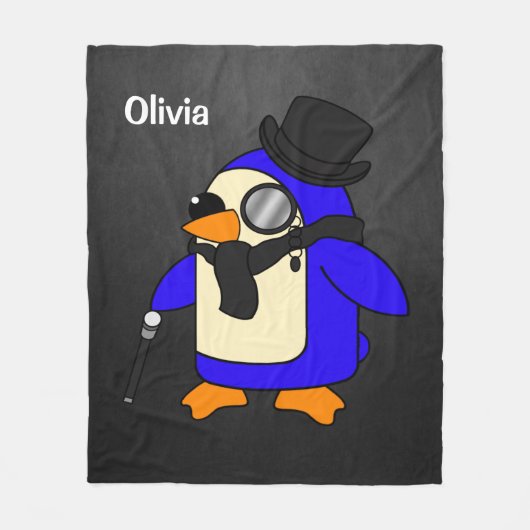 Cute cartoon pinguin stijlvolle zwarte steen fleece deken (Voorkant)