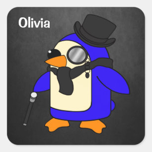 Cute cartoon pinguin stijlvolle zwarte steen vierkante sticker
