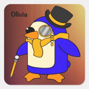 Cute cartoon pinguin sunny yellow en brown vierkante sticker