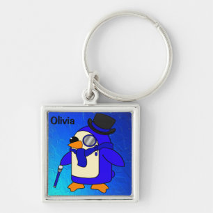 Cute cartoon pinguin ultramarineblauw sleutelhanger
