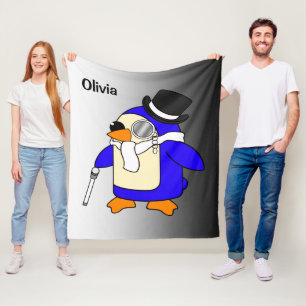 Cute cartoon pinguin zwart-wit fleece deken