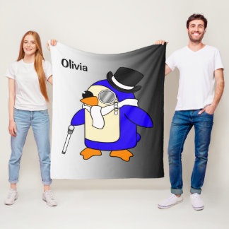 Cute cartoon pinguin zwart-wit fleece deken