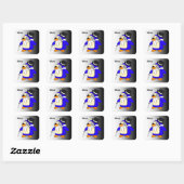 Cute cartoon pinguin zwart-wit vierkante sticker (Vel)