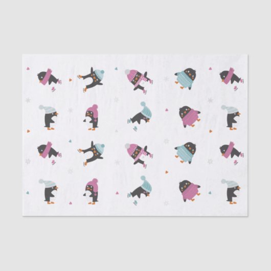 Cute cartoon pinguins met hart en sneeuwvlokken tissuepapier (Voorkant)