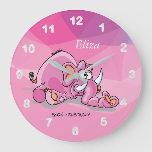 Cute Cartoon Pink Elephant Grote Klok (Voorkant)