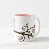 Cute Cartoon Pink Owl Tweekleurige Koffiemok (Voorkant rechts)