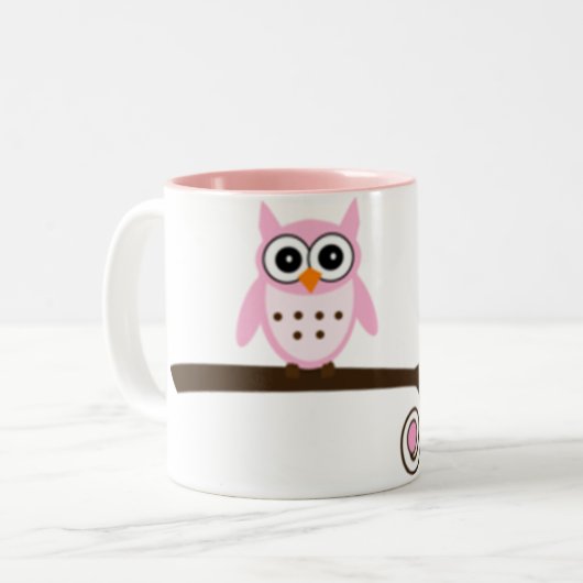 Cute Cartoon Pink Owl Tweekleurige Koffiemok (Voorkant links)
