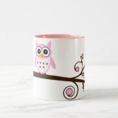Cute Cartoon Pink Owl Tweekleurige Koffiemok (Center)