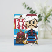 Cute Cartoon Pirate and Ship Briefkaart (Staand voorkant)