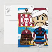 Cute Cartoon Pirate and Ship Briefkaart (Voorkant / Achterkant)