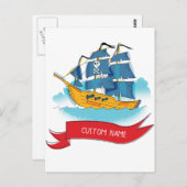 Cute Cartoon Pirate Ship Custom text Briefkaart (Voorkant / Achterkant)