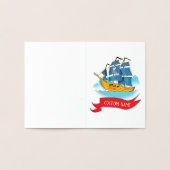 Cute Cartoon Pirate Ship Custom text Folie Kaarten (Binnen)