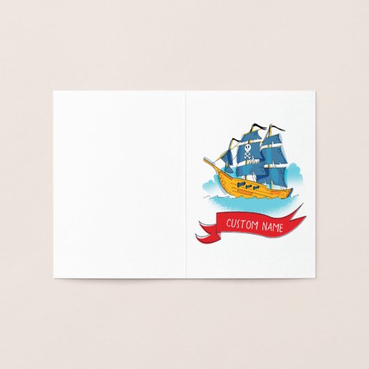 Cute Cartoon Pirate Ship Custom text Folie Kaarten (Binnen)