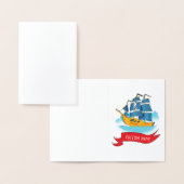 Cute Cartoon Pirate Ship Custom text Folie Kaarten (Display)