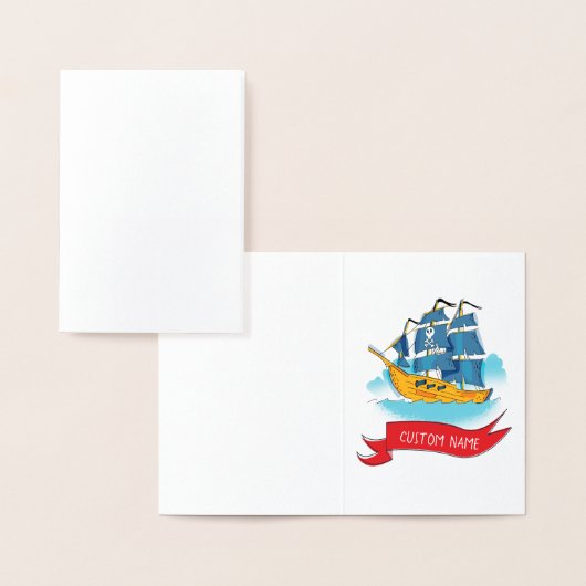 Cute Cartoon Pirate Ship Custom text Folie Kaarten (Display)