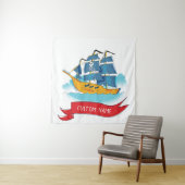Cute Cartoon Pirate Ship Custom text Wandkleed (In situ)