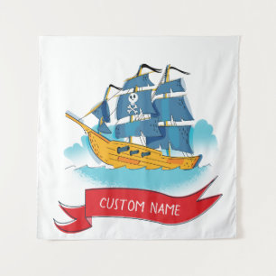 Cute Cartoon Pirate Ship Custom text Wandkleed
