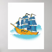 Cute Cartoon Pirate Ship Poster (Voorkant)
