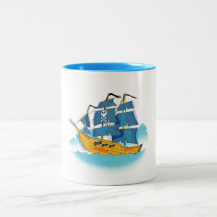 Cute Cartoon Pirate Ship Tweekleurige Koffiemok