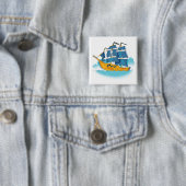 Cute Cartoon Pirate Ship Vierkante Button 5,1 Cm (In situ)