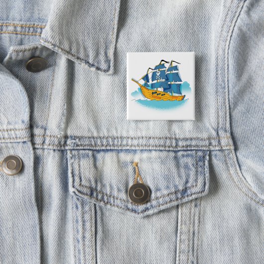 Cute Cartoon Pirate Ship Vierkante Button 5,1 Cm (In situ)