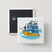Cute Cartoon Pirate Ship Vierkante Button 5,1 Cm (Voorkant /achterkant)