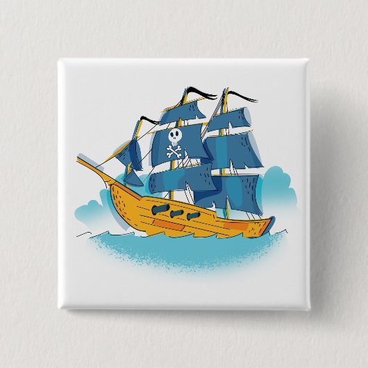 Cute Cartoon Pirate Ship Vierkante Button 5,1 Cm (Voorkant)